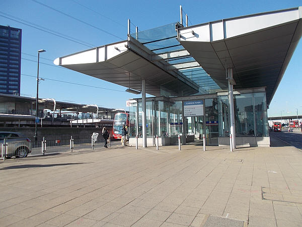 Canning Town in February 2019 from outside the station showing the general access.