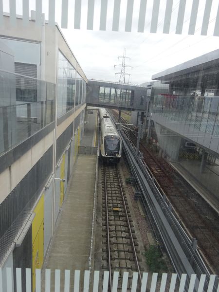 Custom House, Elizabeth Line Train in May 2022.