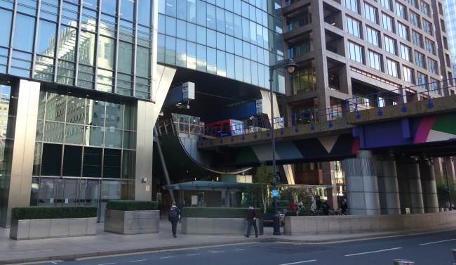 Heron Quays DLR station entrance  - in November 2021